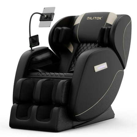 AENKYO Full Body Zero Gravity Massage Chair with Heating, Airbags, Bluetooth Speaker, Foot Roller, and Touch Screen Control Black
