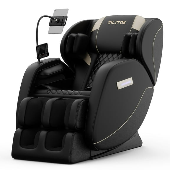 AENKYO Full Body Zero Gravity Massage Chair with Heating, Airbags, Bluetooth Speaker, Foot Roller, and Touch Screen Control Black