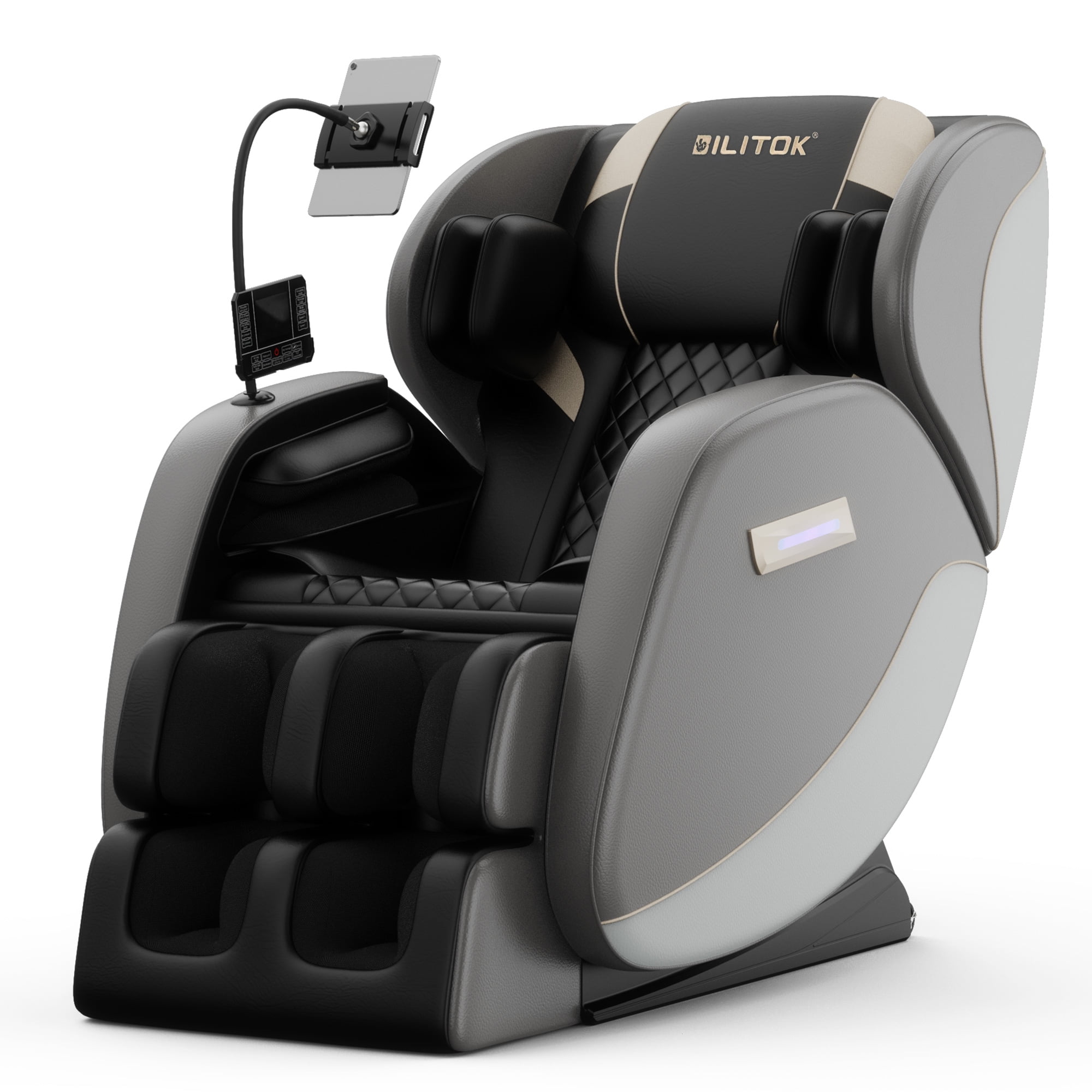 AENKYO Full Body Zero Gravity Massage Chair with Heating, Airbags, Bluetooth Speaker, Foot Roller, and Touch Screen Control Gray