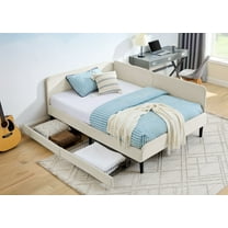 AENKYO Full Size Upholstered Daybed with Adjustable Backrest, Velvet Sofa Bed Frame with 2 Storage Drawers, Beige