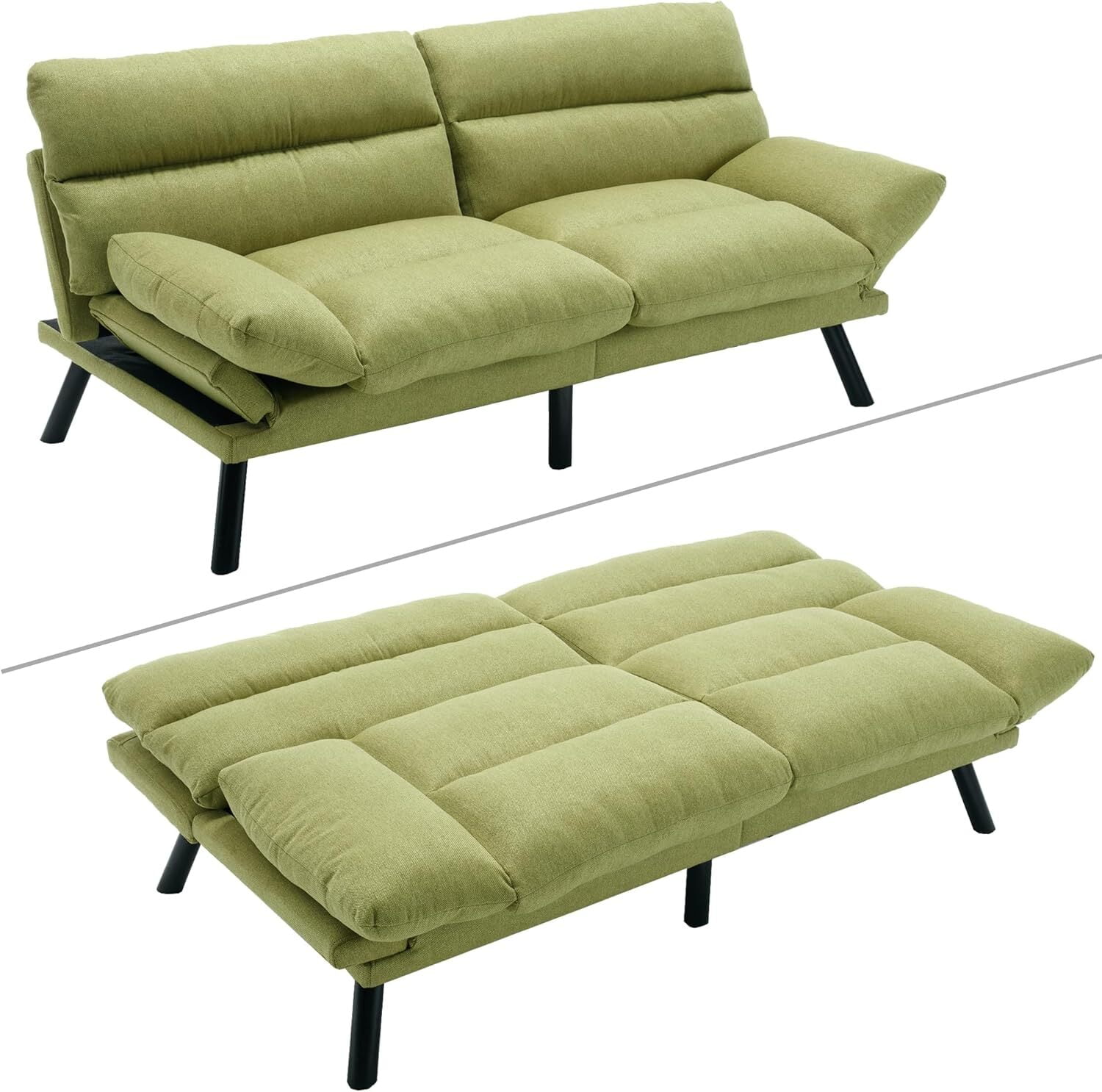 AENKYO Futon Loveseat Sofa Bed 2-Seater, Adjustable Backrest Convertible Sleeper - Green