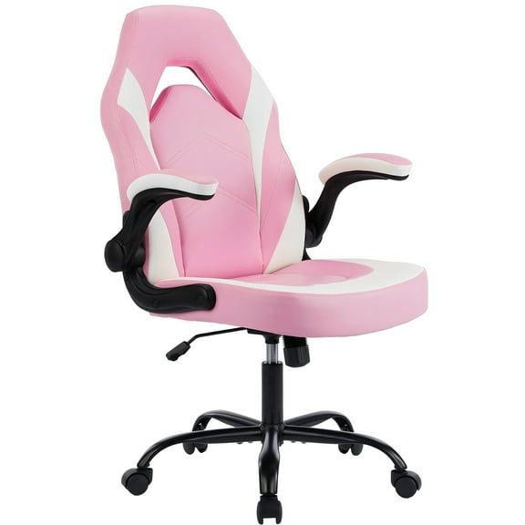 AENKYO Gaming Chair, Computer Chair Ergonomic Office Chair PU Leather Desk Chair Executive Adjustable Swivel Task Chair with Flip-up Armrest, Pink