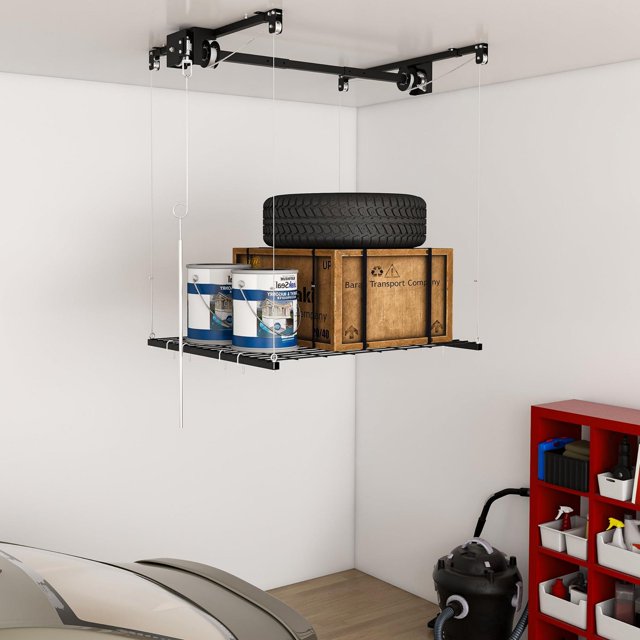 Overhead Protection Flat Rack AENKYO Heavy-Duty 250 lbs Capacity Overhead Garage Storage Rack with ...