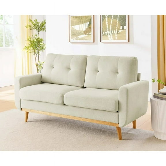 AENKYO Mid-Century Modern 67 Loveseat Sofa with Button Tufted Upholstery, Sturdy Frame & Easy Assembly - Compact Design for Small Spaces, White