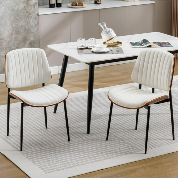 AENKYO Modern Dining Chairs Set of 2, Faux Leather Upholstered Side Chairs for Kitchen & Dining Room, White