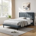 thumbnail image 1 of AENKYO Modern Full Size Upholstered Platform Bed Frame with Linen Fabric Headboard, No Box Spring Needed, Dark Gray, 1 of 8