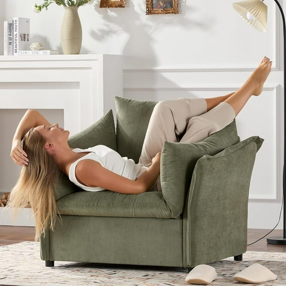 AENKYO Oversized Accent Chair, Chenille Armchair, Single Sofa Lounge for Home, Office, Green