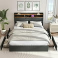 thumbnail image 1 of AENKYO Queen Upholstered Platform Bed Frame with Charging Station, Storage Headboard, 4 Drawers, LED Light, Dark Gray, 1 of 8