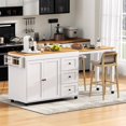 thumbnail image 1 of AENKYO Rolling Farmhouse Kitchen Island Cart with Extendable Dining Table, Cabinets, Drawers & Charging Station, White, 1 of 10