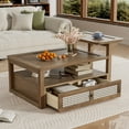 thumbnail image 1 of AENKYO Rustic Coffee Table with Rattan Drawer & Shelf - Modern Living Room End Table, Easy Assembly, Dark Brown, 1 of 8