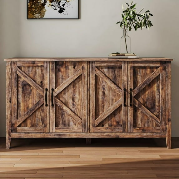 AENKYO Rustic Farmhouse Sideboard Storage Cabinet with Adjustable Shelves for Living Room, Rustic Brown