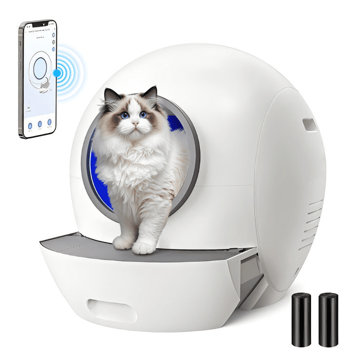 AENKYO Self Cleaning Cat Litter Box, Automatic Litter Box with Liner, Dual Safety Protection for Multi-Cat, APP + Panel Control, Odor Removal, Health Monitoring, Large Capacity