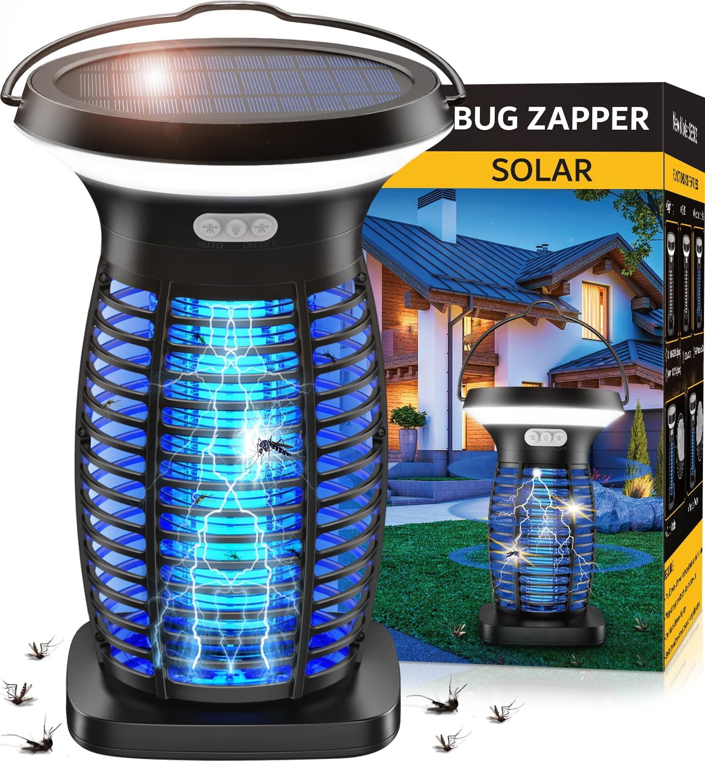 AENKYO Solar Bug Zapper Outdoor Waterproof, Portable Pest Control Electric Mosquito Zapper Killer with Panel Sensor