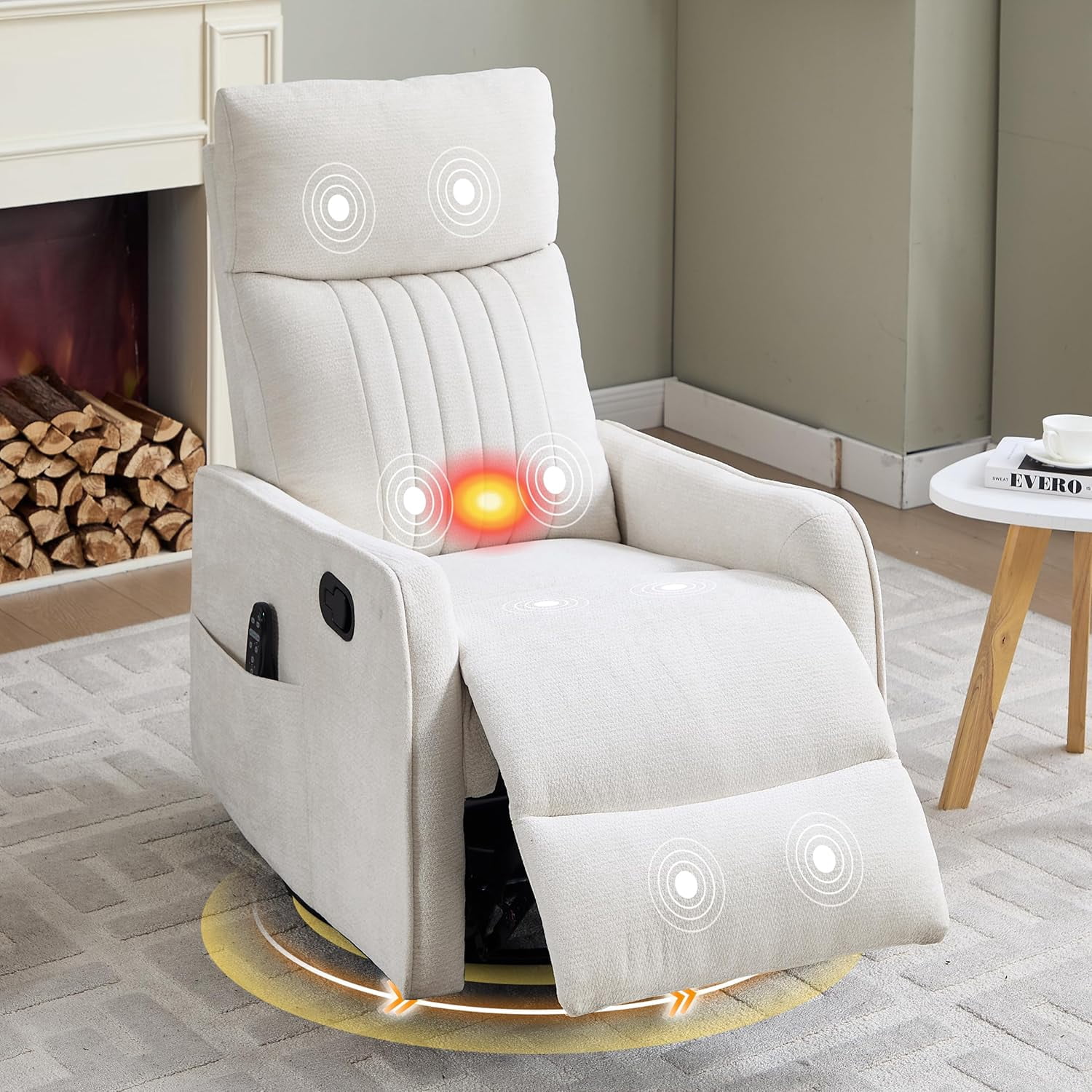 Heated Rocking Chair AENKYO Swivel Recliner Chair, Manual Rocking Massage Chair, Heated for ...