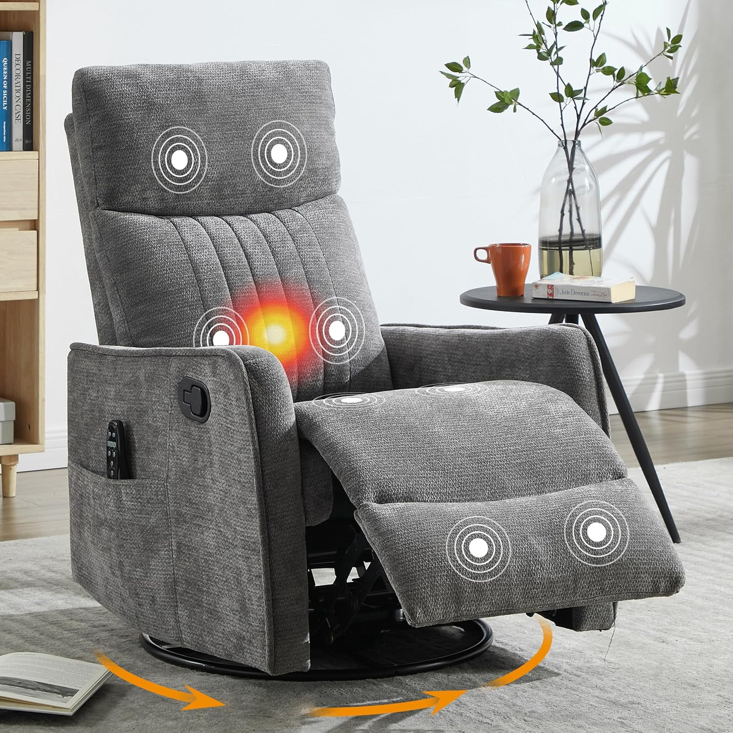 Heated Rocking Chair AENKYO Swivel Recliner Chair, Manual Rocking Massage Chair, Heated for ...