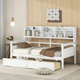 thumbnail image 1 of AENKYO Twin Size Wooden Daybed Bed Frame with 2 Storage Drawers and Headboard Shelf, Solid Wood Sofa Bed, White, 1 of 8