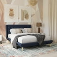 thumbnail image 1 of AENKYO Upholstered Bed with Low Profile Platform Frame, Full, Blue Linen, 1 of 11