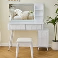 thumbnail image 1 of AENKYO Vanity Table Set with LED Lighted Mirror, 4 Drawers, Makeup Table with Movable Side Cabinet & Stool, White, 1 of 11