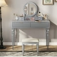 thumbnail image 1 of AENKYO Vanity Table with Stool & Adjustable Mirror, Vintage Modern Solid Wood Makeup Desk with 4-Drawer, Silver, 1 of 12