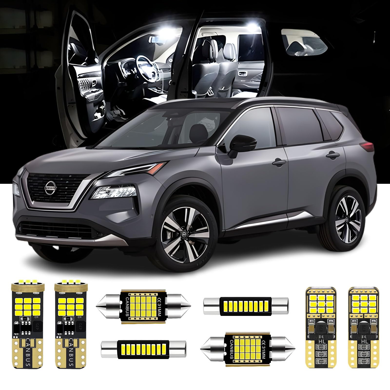 AENVTOL 11 Pieces LED STF9 Interior Lights Kit Replacement for Nissan Rogue 2021 2022 2023 White