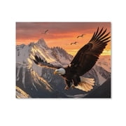 AEOI Majestic Bald Eagle Flying Over Snow Mountain Orange Sunset Print. Majestic American Eagle Wildlife Wall Decor for Office Room Farmhouse Unframe 20x16in