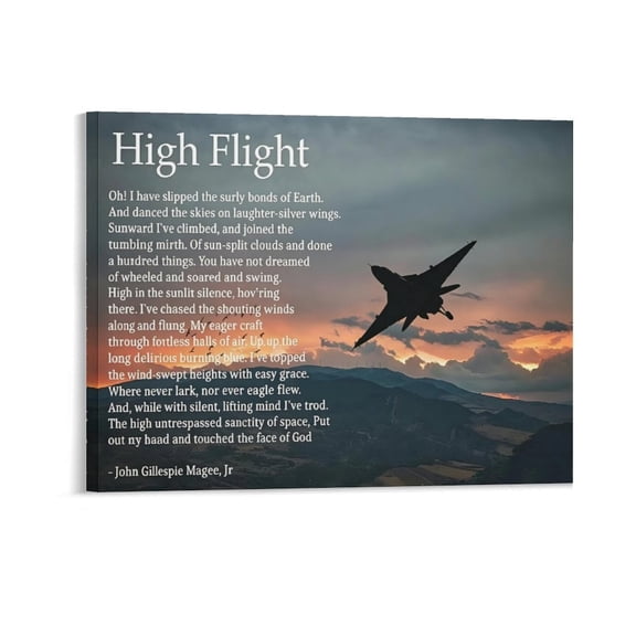 AEOI High Flight Poem Canvas Wall Art, Vintage Biplane Sunset Mountain Landscape Print, Inspirational John Gillespie Magee Jr Quote Wall Decor for Pilot Aviation Lover Office Bedroom Frame: 20x16in