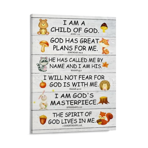 AEOI Kids Christian Affirmation Bible Verse Print with Cute Forest Bear Fox Raccoon Rabbit Hedgehog, Nursery Religious Scripture Decor for Baby Room Sunday School Baptism Gift Frame: 12x16in