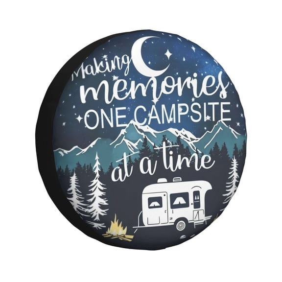 AEOI Making Memories One Campsite At A Time Spare Tire Cover, Night Mountain Forest RV Camper Wheel Cover, Waterproof Outdoor Trailer Spare Tire Protector for Campsite SUV RV Camper Trailer 15 Inch