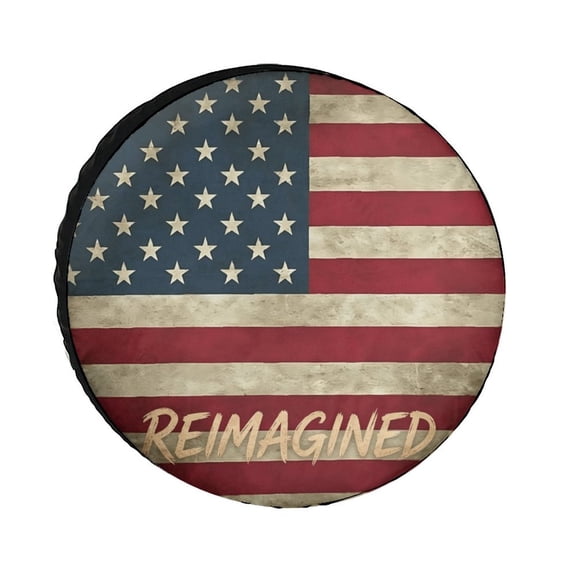 AEOI Vintage Distressed American Flag Spare Tire Cover, Antique Worn USA Patriotic Wheel Protector, Waterproof Dustproof Spare Tire Cover for 4x4 Off-Road Vehicle SUV RV Camper Trailer Truck 14 Inch