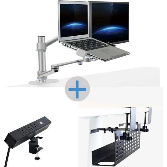 AEONS Under Desk Cable Management Tray Black Horizontal 16-inch Under Desk Removable C Clamp Mount Computer Cord Raceway and Modesty Panel