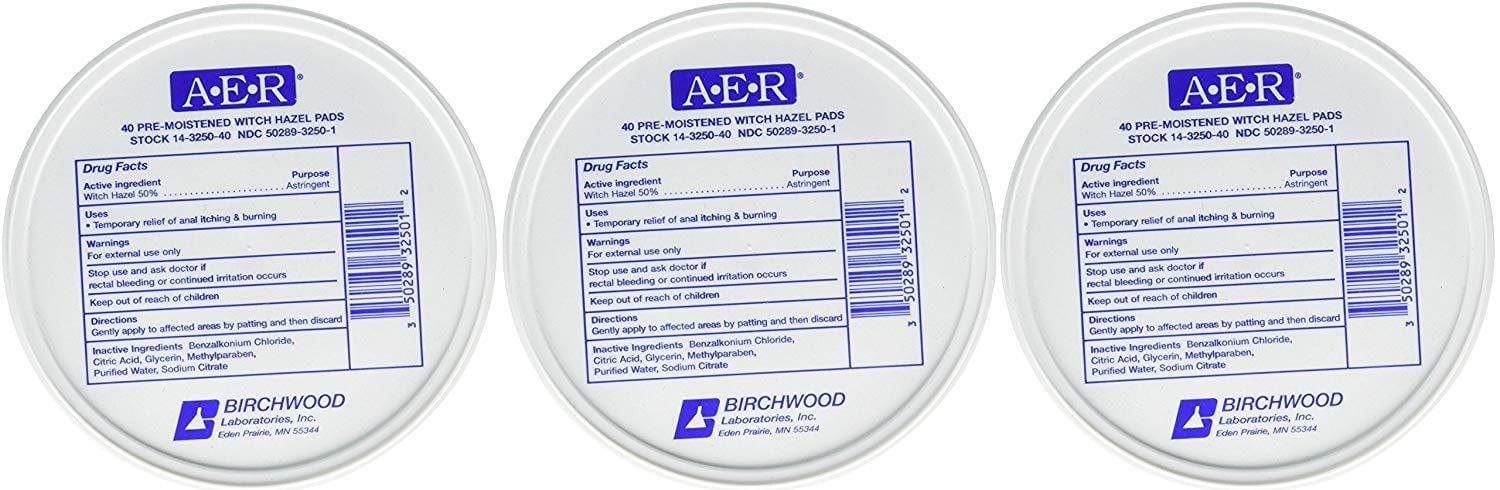 AER Witch Hazel Pads Hemorrhoid Relief (3 Jars of 40 pads)