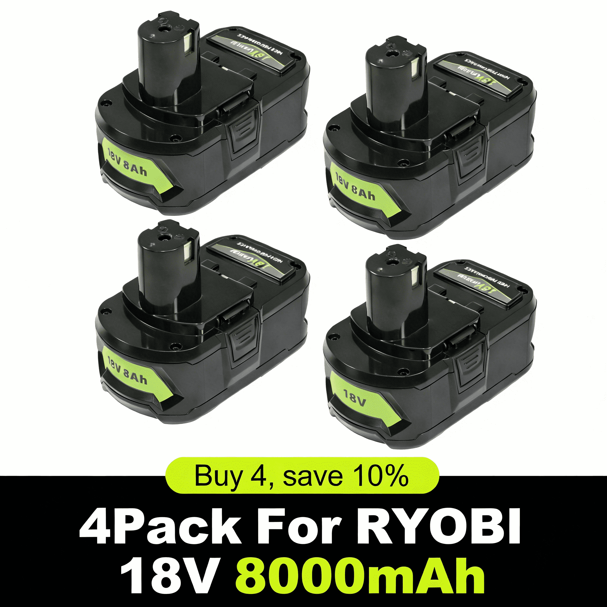 AERDU 18V 8.0Ah Battery 4-Pack, Replacement for RYOBI ONE+ 18V Power Tools