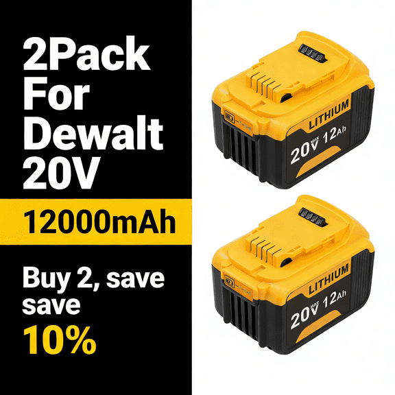 AERDU 2-Pack 12.0Ah Replacement Battery for DW 20V MAX DCB200/204