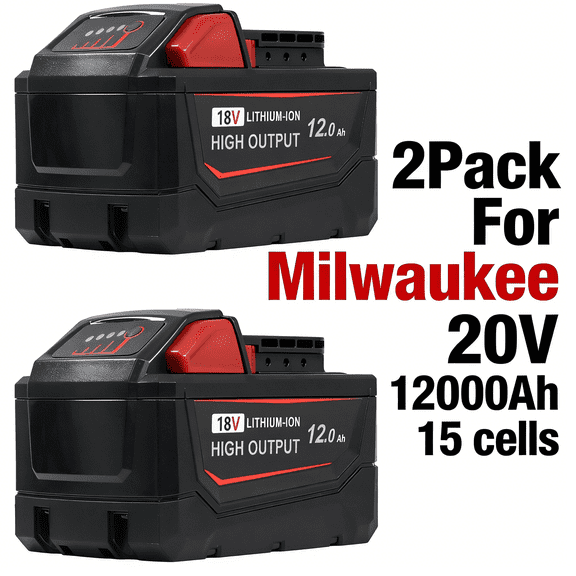 AERDU 12000Ah 2-Pack Replacement Battery for Milwauke M18 18V 48-11-1890 48-11-1850