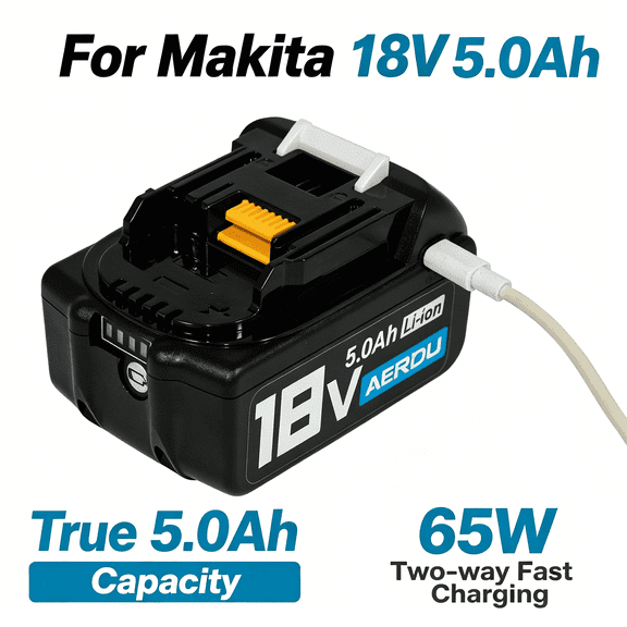 AERDU 18V 5.0Ah Battery for Maki 18V Tools, High Capacity Replacement Li-ion Pack with USB-C Fast Charging