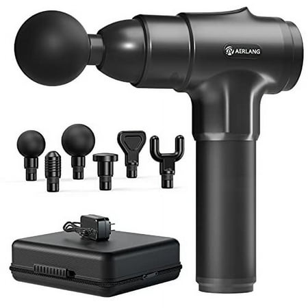 AERLANG Massage Gun, Deep Tissue Massager, Portable Muscle Massage Gun for Back Neck Muscle Relieve, Quiet Brushless Motor 20 Variable Speeds Digital Display 6 Massage Heads and Carrying Case