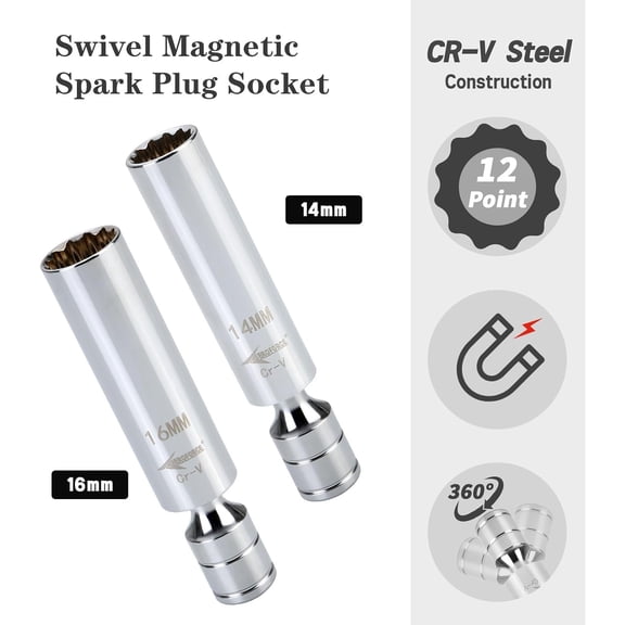 AEROFORCE 14PCS 3/8-Inch Drive Swivel Magnetic Spark Plug Socket Set with 3/8'' Torque Wrench (5-45 Lb.ft/6.8-61.2 Nm), Universal Joint & Extension Bar -  CR-V Steel for Easy Spark Plug Removal