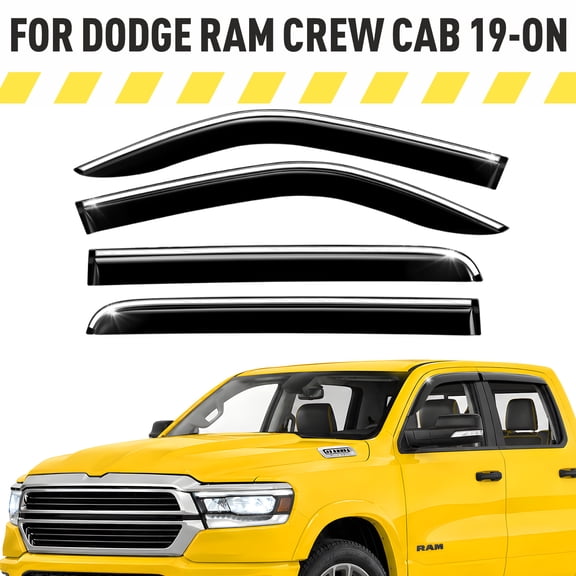 AEROGUYS Chrome Trim Tape-On Window Deflectors Extra Durable Window Visors Rain Guards Fit for Dodge Ram 1500 2019-2027 Crew Cab, Sun Visors, Wind Vent Visors, Car Accessories - 4 pcs. AG0178