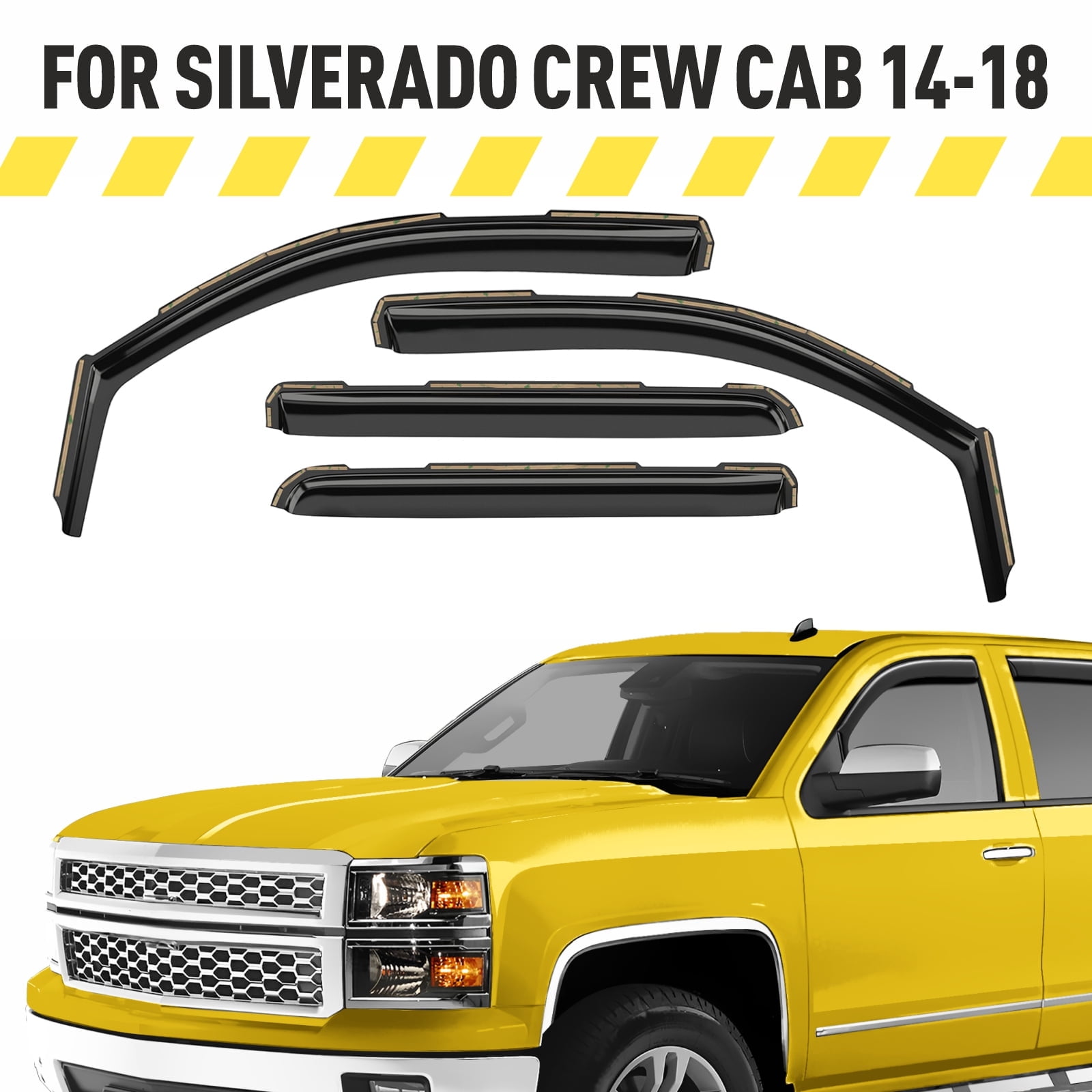 AEROGUYS Extra Durable Window Deflectors In-Channel Window Visors Rain Guards Fit for Chevy Silverado 1500 2014-2018 Crew Cab, Sun Visors, Wind Vent Visors, Car Accessories - 4 pcs. AG0758