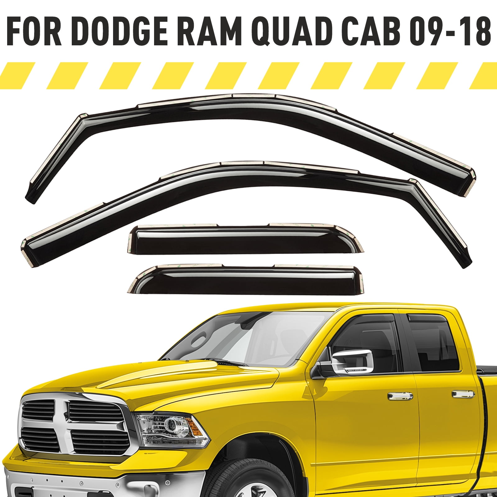AEROGUYS In-Channel Window Deflectors Extra Durable Window Visors Rain Guards Fit for Dodge Ram 1500 2009-2018 Quad Cab, Sun Visors, Wind Deflectors, Vent Visors, Truck Accessories - 4pcs. AG0031
