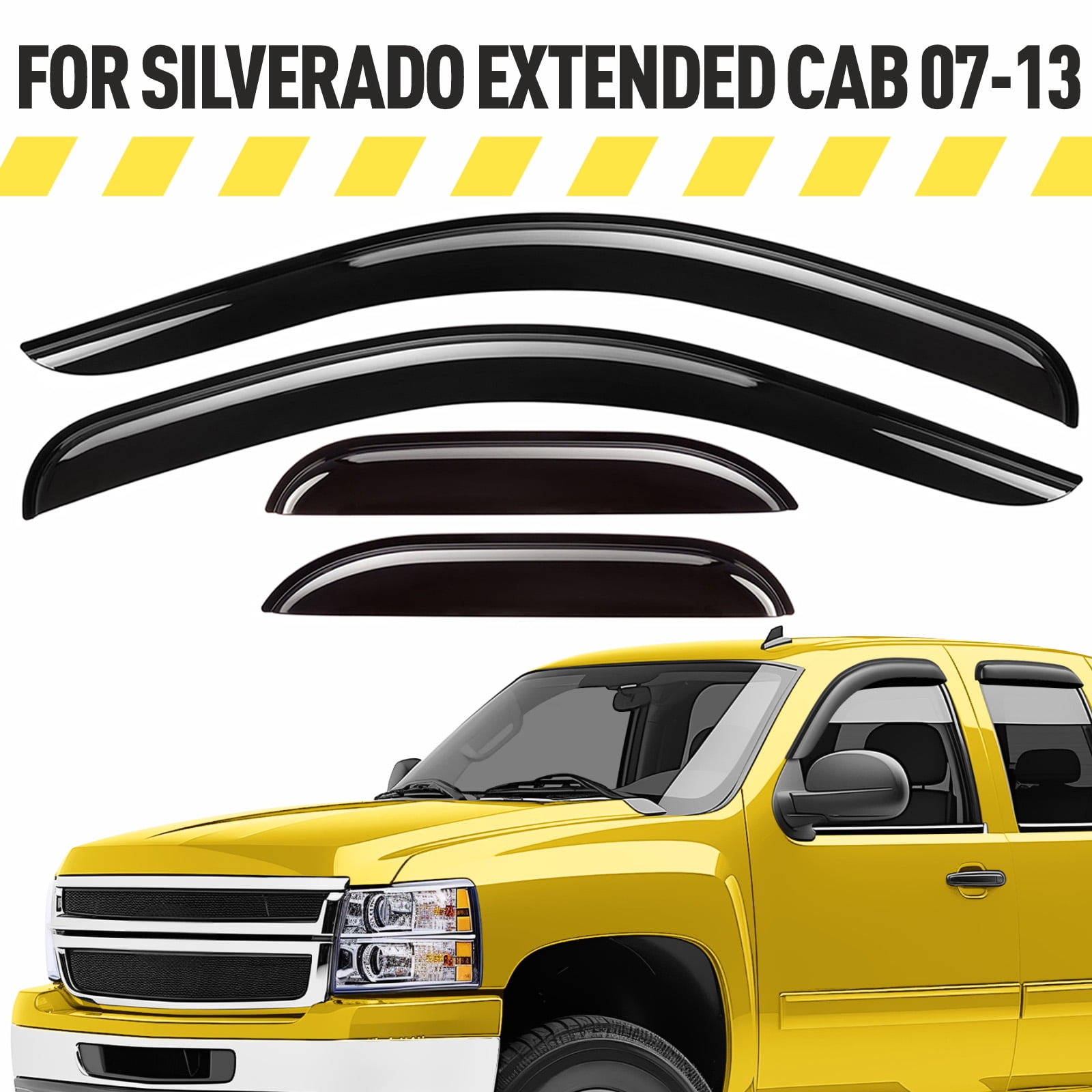 AEROGUYS Tape-On Window Deflectors Extra Durable Window Visors Rain Guards Fit for Chevrolet (Chevy) Silverado 1500 2007-2013 Extended Cab, Sun Visors, Wind Vent Visors, Truck Accessories-4pcs AG0014