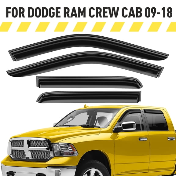 AEROGUYS Tape-On Window Deflectors Extra Durable Window Visors Rain Guards Fit for Dodge Ram 1500 2009-2018 Crew Cab, Sun Visors, Wind Deflectors, Vent Visors, Truck Accessories - 4pcs. AG0028