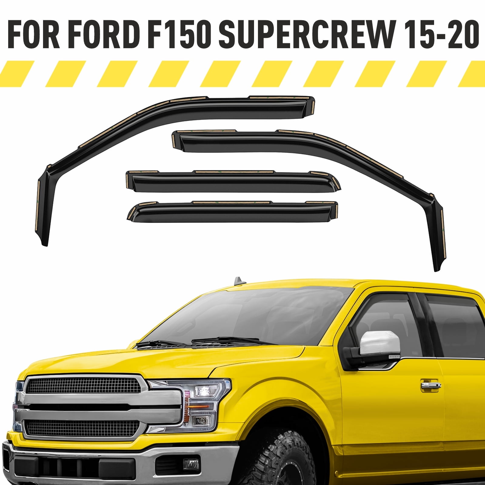 In Channel Window Rain Guards Fit 2015-2021 Ford F-150 Super Crew Out-Channel Vent S Rain Sun Wind Guards Shade Deflectors By Window Visor - Foto 5