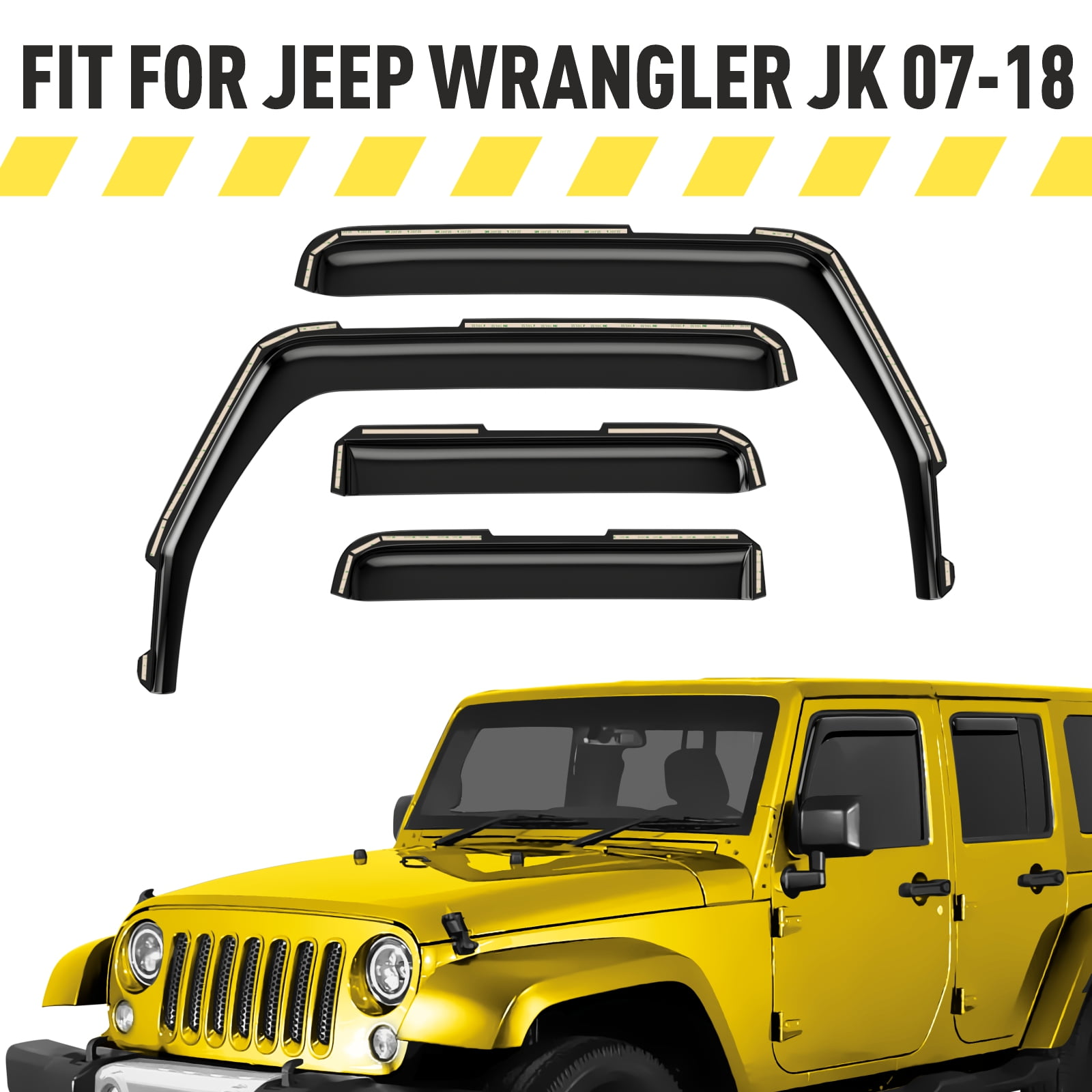 AEROGUYS in-Channel Window Deflectors Extra Durable Window Visors Rain Guards Fit for Jeep Wrangler JK 2007-2018, Sun Visors, Wind Vent Visors, Car Accessories- 4pcs. AG0263