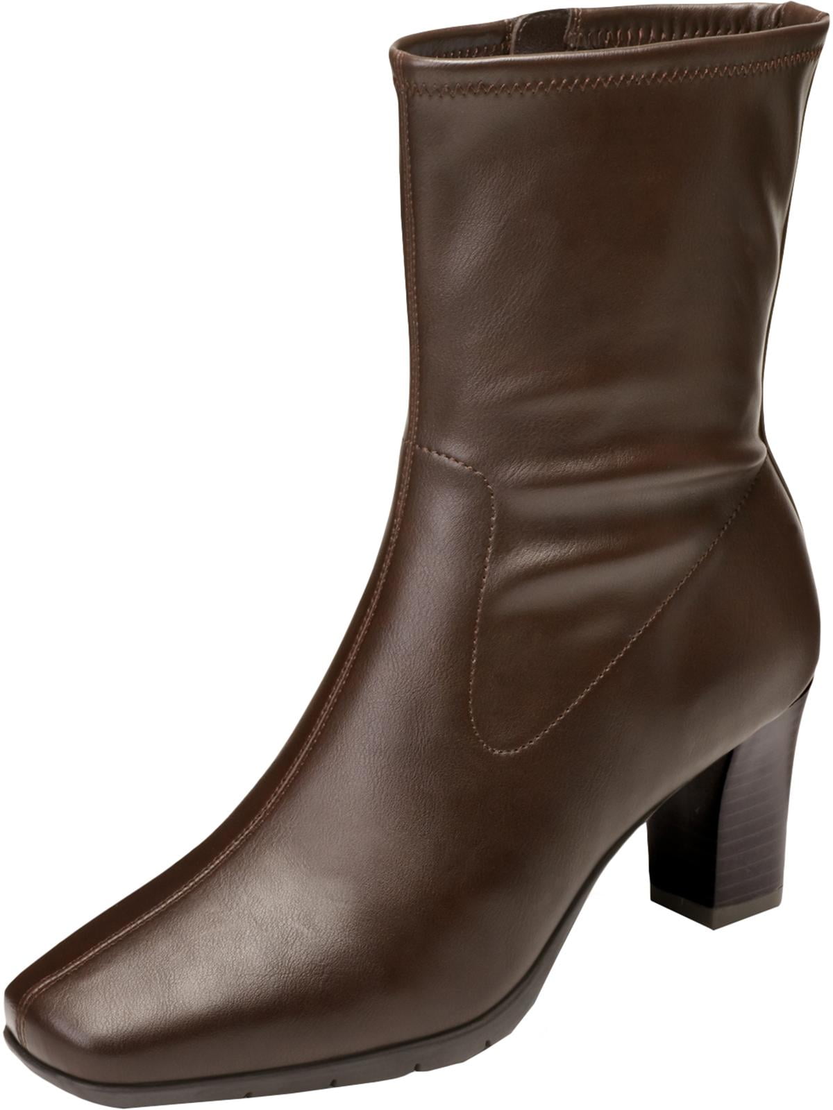 AEROSOLES Womens Brown Padded Cinnamon Square Toe Stacked Heel Zip Up Booties 10 M Walmart