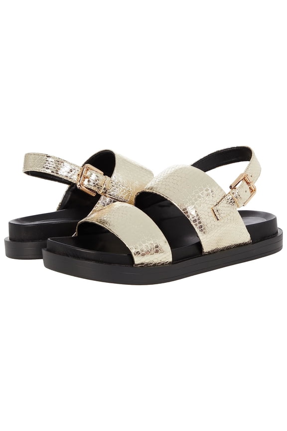 Womens Gold Scaled Comfort Leggenda Round Toe Platform Buckle Slingback Sandal 7 M