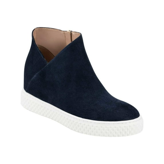 AEROSOLES Womens Navy 1" Platform Comfort Hidden Heel Asymmetrical Zirah Round Toe Wedge Zip-Up Booties 8.5 M