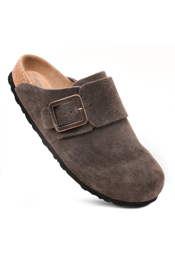 Atlas Genuine Leather Clogs for Women – Arch Support, Memory Foam Cork Footbed, Comfortable Slip-On Mules, Adjustable Buckle Potato Shoes for Indoor & Outdoor Wear
