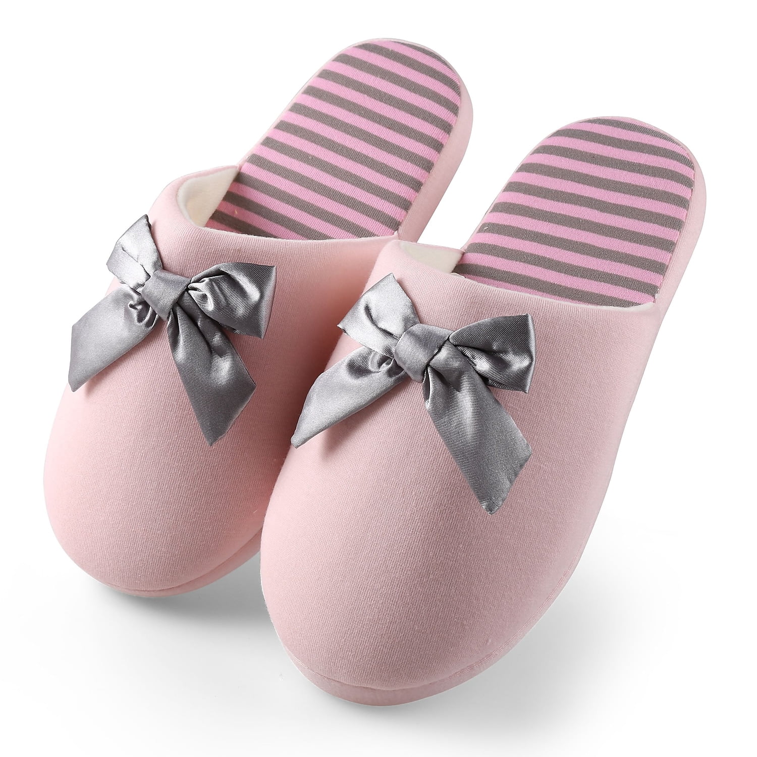 AERUSI Women's Waffle Stripes and Bow Indoor Slippers