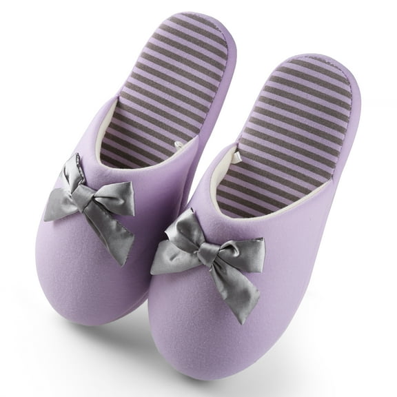 AERUSI Women's Waffle Stripes and Bow Indoor Slippers